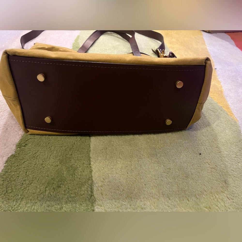 Women’s Tote Bag in Mustard Yellow with Brown Handles - Picture 6 of 7